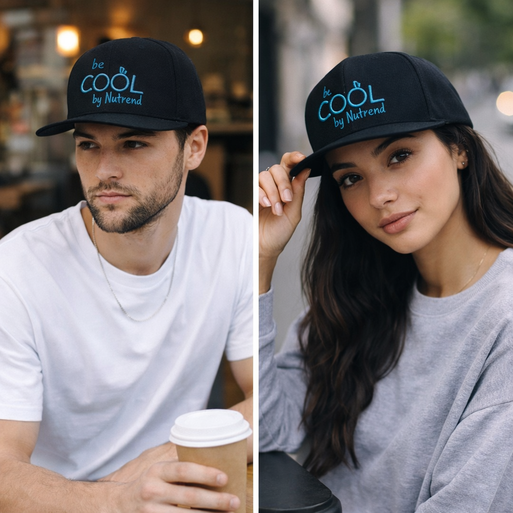 Black Flat Brim Snapback Hat with Blue 3D Embroidered &quotBe Cool