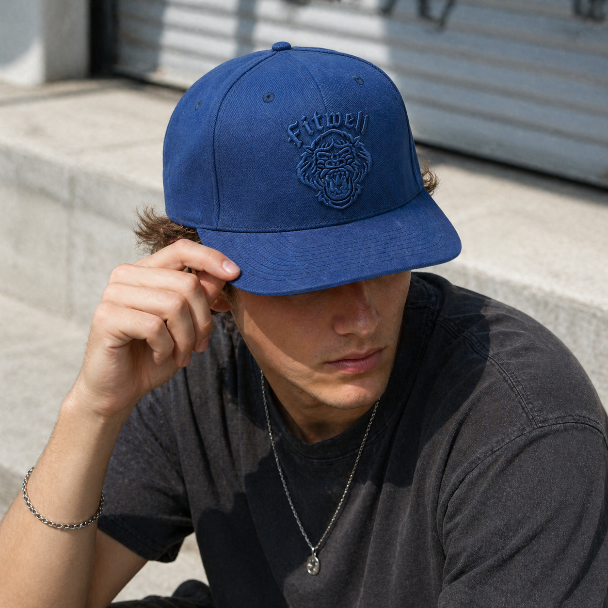 Blue 6 Panel Snapback Cap with 3D Embroidered Lion Head Logo