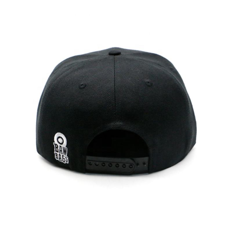 BAW BAG Black Flat Brim 3D Embroidered Snapback Cap