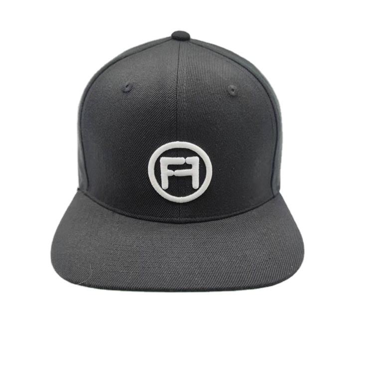 Fitwell Black 6-Panel Adjustable Snapback Cap with 3D Embroidery