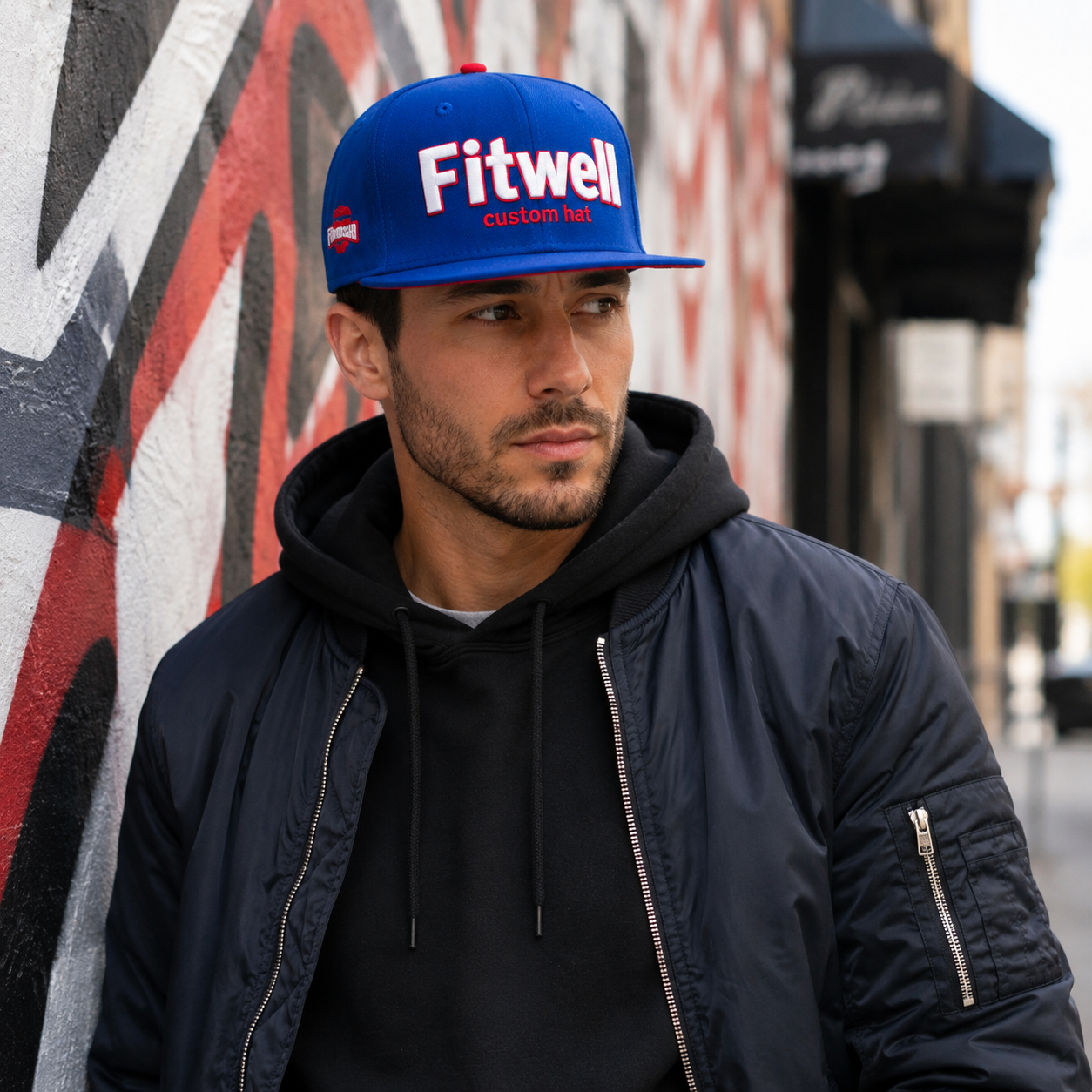 Blue 6-Panel Flat Brim Snapback Cap with Raised Embroidery