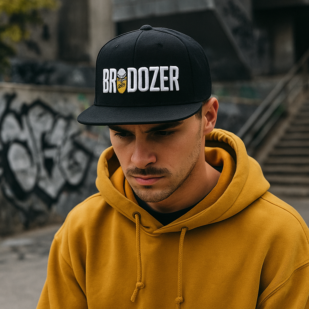 Branded Skull Logo Flat Brim Cap with 3D Embroidery