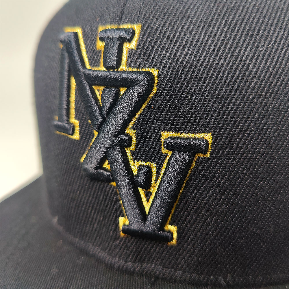 NZY Monogram Black Snapback Hat with Yellow Accent Embroidery