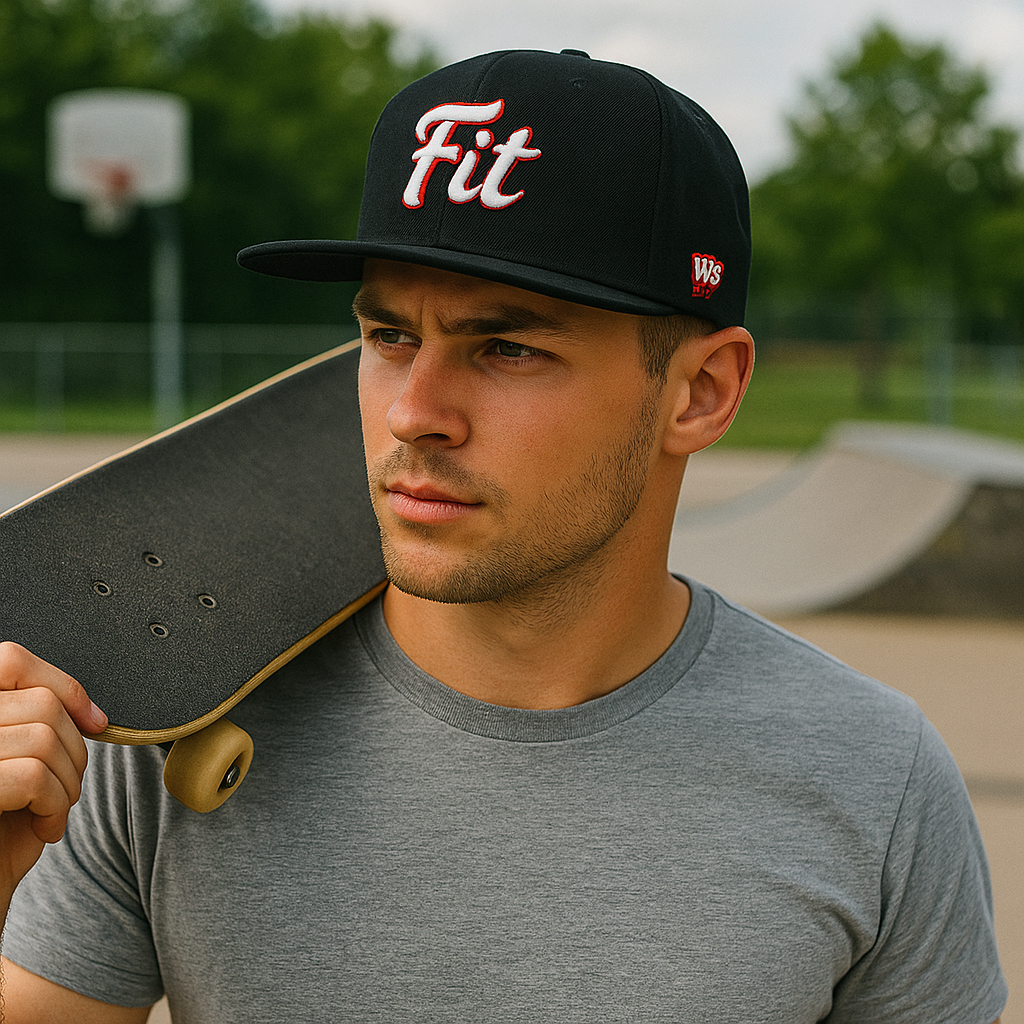 Bold Custom Red & White Logo Flat Brim Hat