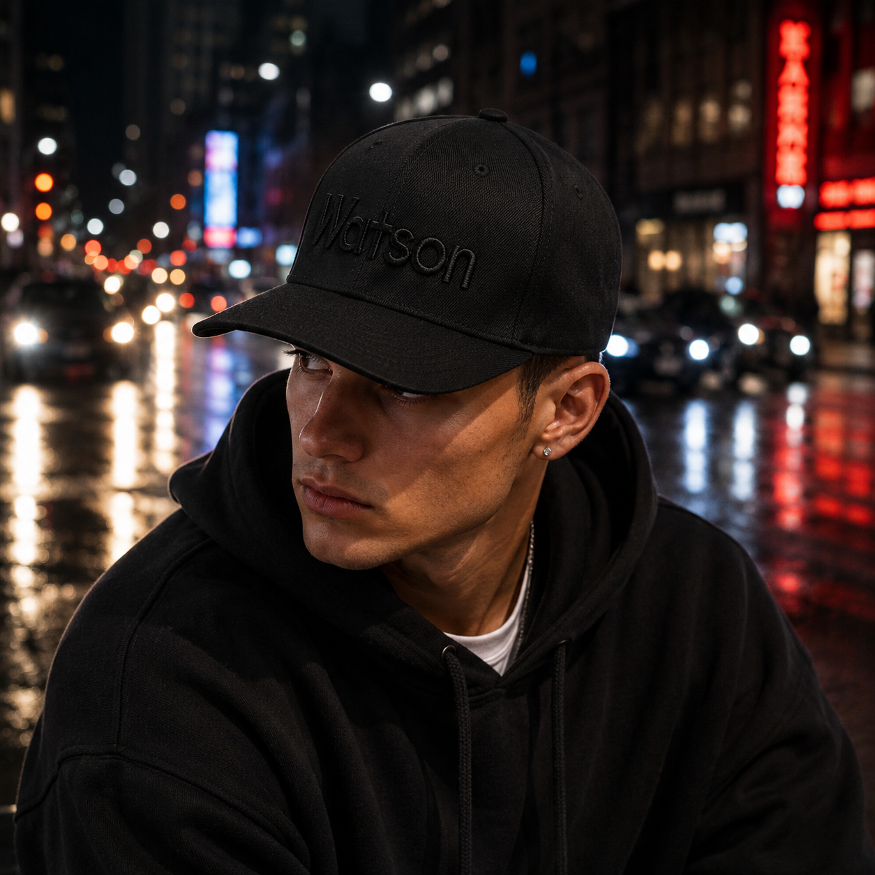 Watson Black 6 Panel 3D Embroidered Snapback Cap