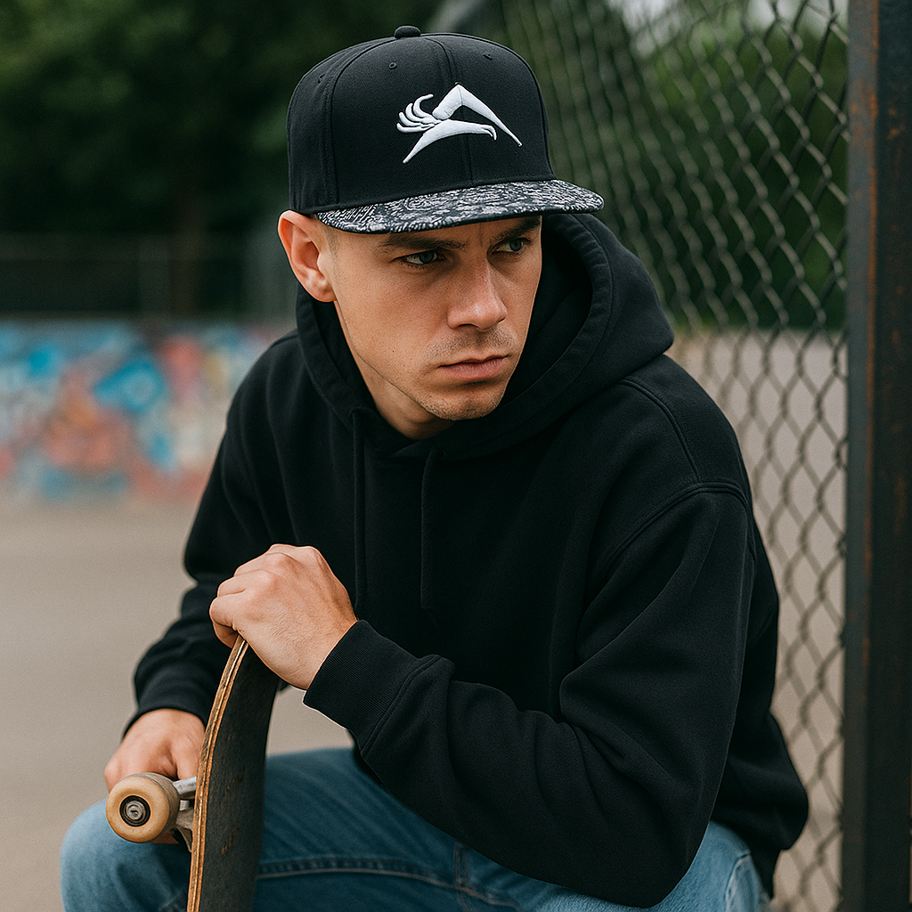 Fitwell Back Embroidery & Pattern Brim Snapback Hat