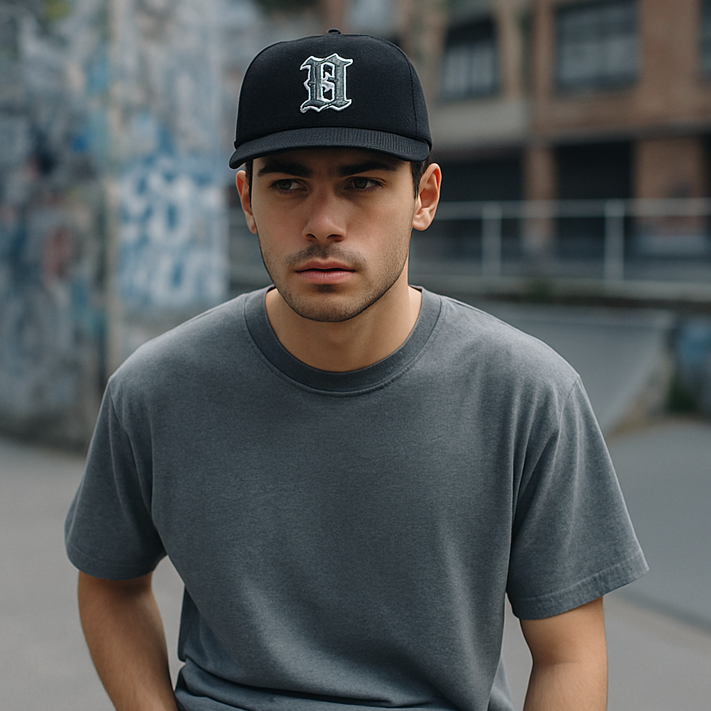 Corduroy Snapback Hat with Green Embroidered Letter