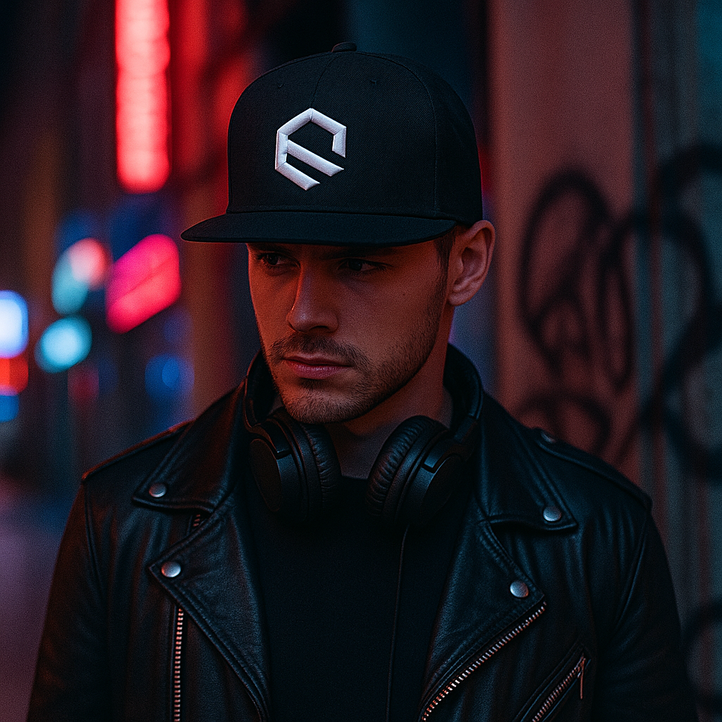 Geometric Logo 3D Embroidered Snapback Cap – Black 6 Panel Design