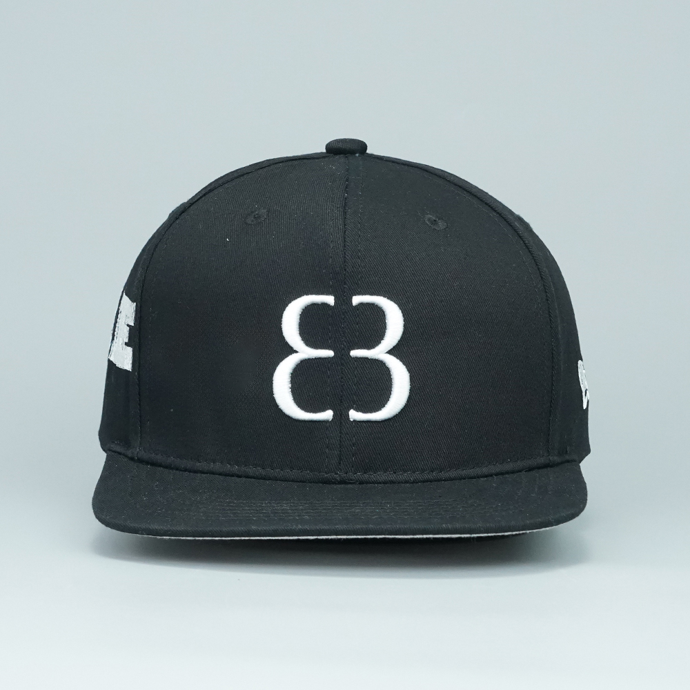 Black Snapback Hat with White B3 Logo – Custom Streetwear Flat Brim Cap
