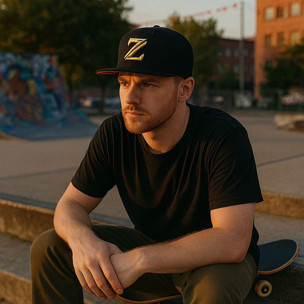 Black Snapback Hat with Yellow “NZ” 3D Embroidery – Custom Streetwear Flat Brim Cap