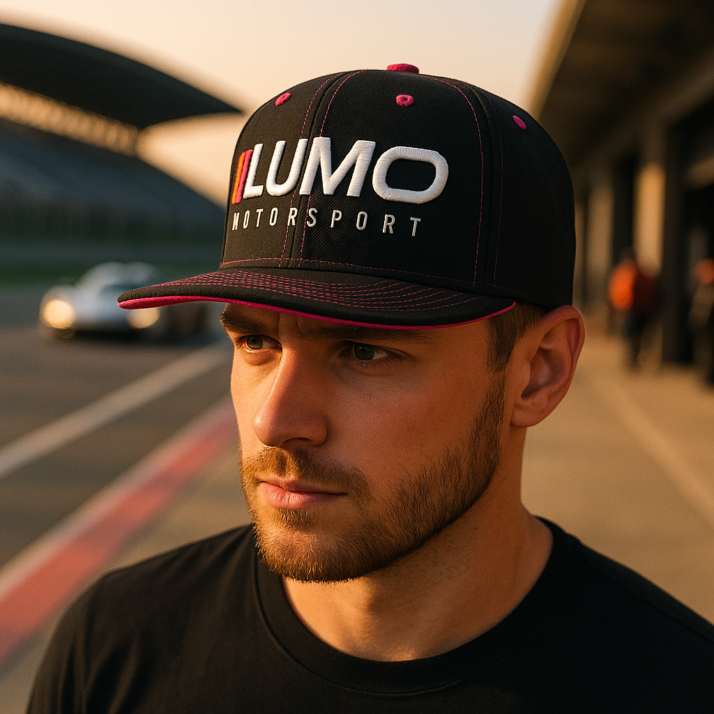 LUMO Motorsport Snapback Hat with 3D Embroidery – Black & Neon Pink