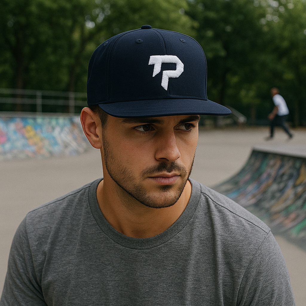 Bold Letter P Structured Flat Brim Cap with 3D Embroidery