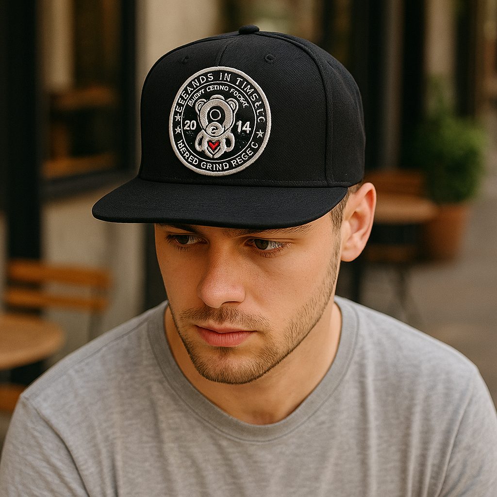 Black Snapback Hat with Embroidered Bear Logo Patch – Legends In Time Design