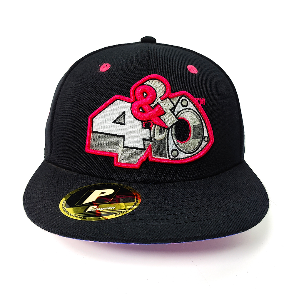 4&0 Snapback Hat with Red 3D Puff Embroidery – Black Speaker Edition