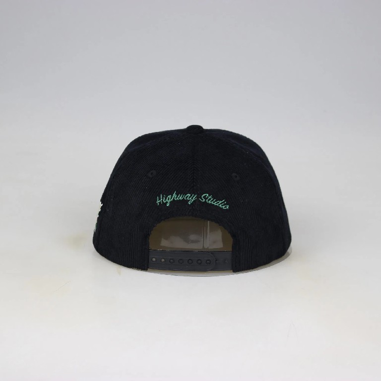Corduroy Snapback Hat with Green Embroidered Letter
