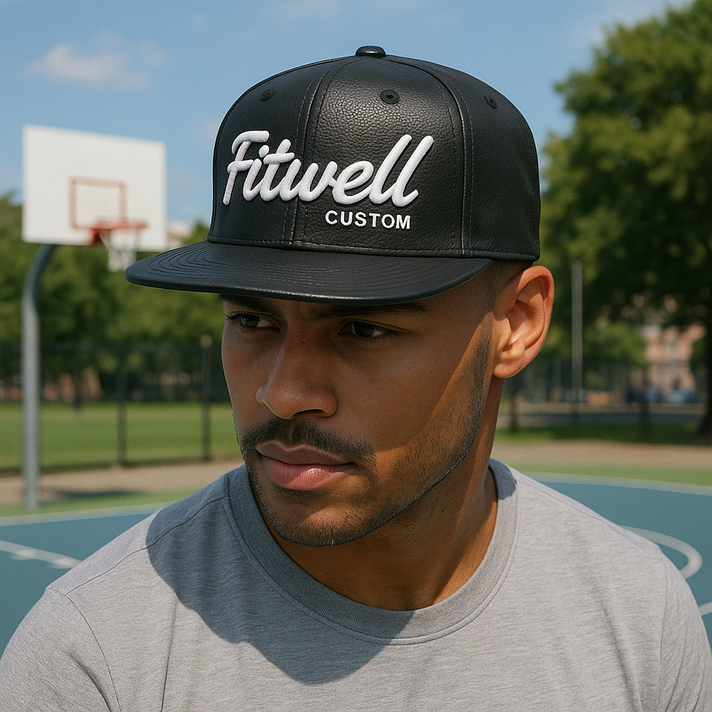 Black Faux Leather Snapback Hat with 3D Pro·lifik Embroidery