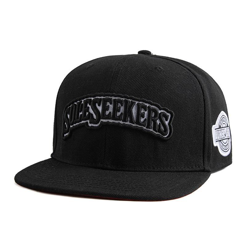 Black 6-Panel Snapback Hat with Raised Sole Seekers Embroidery