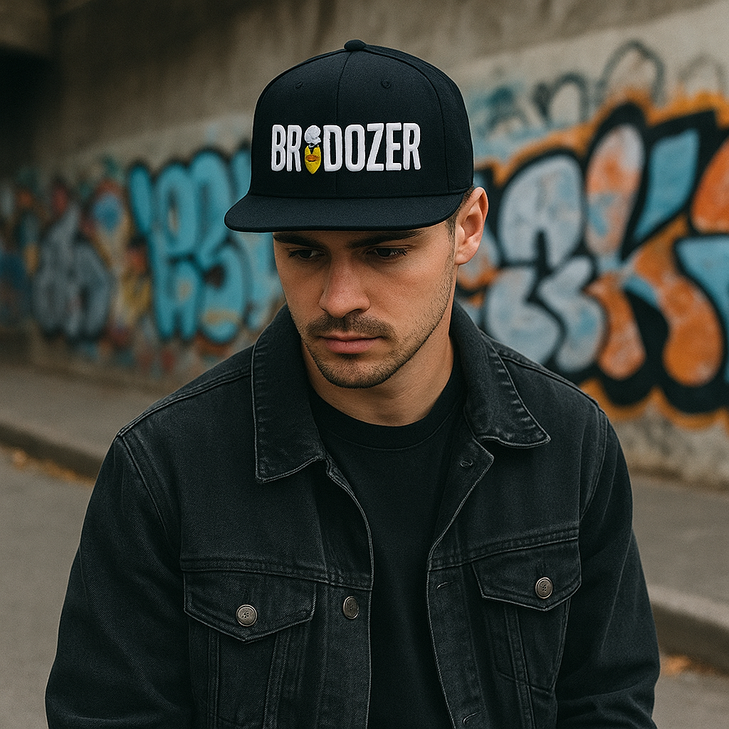 Branded Skull Logo Flat Brim Cap with 3D Embroidery