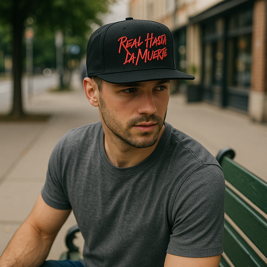Red Text Custom Flat Brim Logo Hat