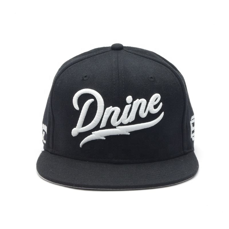 Classic Dnine Black Snapback Hat – Stylish 3D Embroidered Streetwear Cap