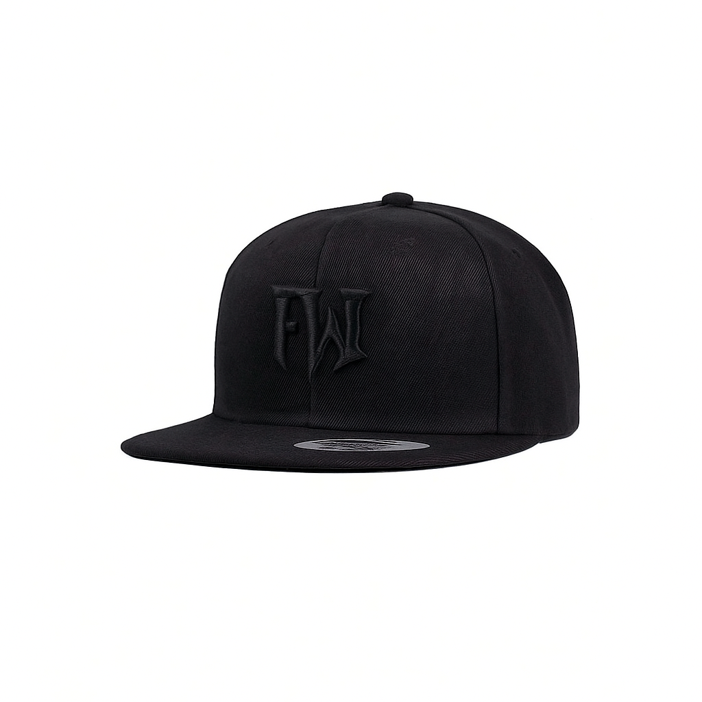 FW Letter Logo Snapback Hat – 3D Embroidered 6-Panel Black Cap