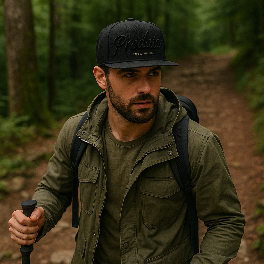 Black Predator Snapback Hat with 3D Embroidered Logo – Flat Brim Cap