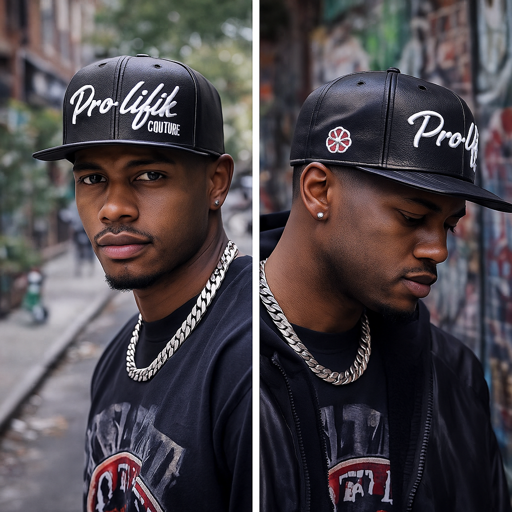 Black Faux Leather Snapback Hat with 3D Pro·lifik Embroidery