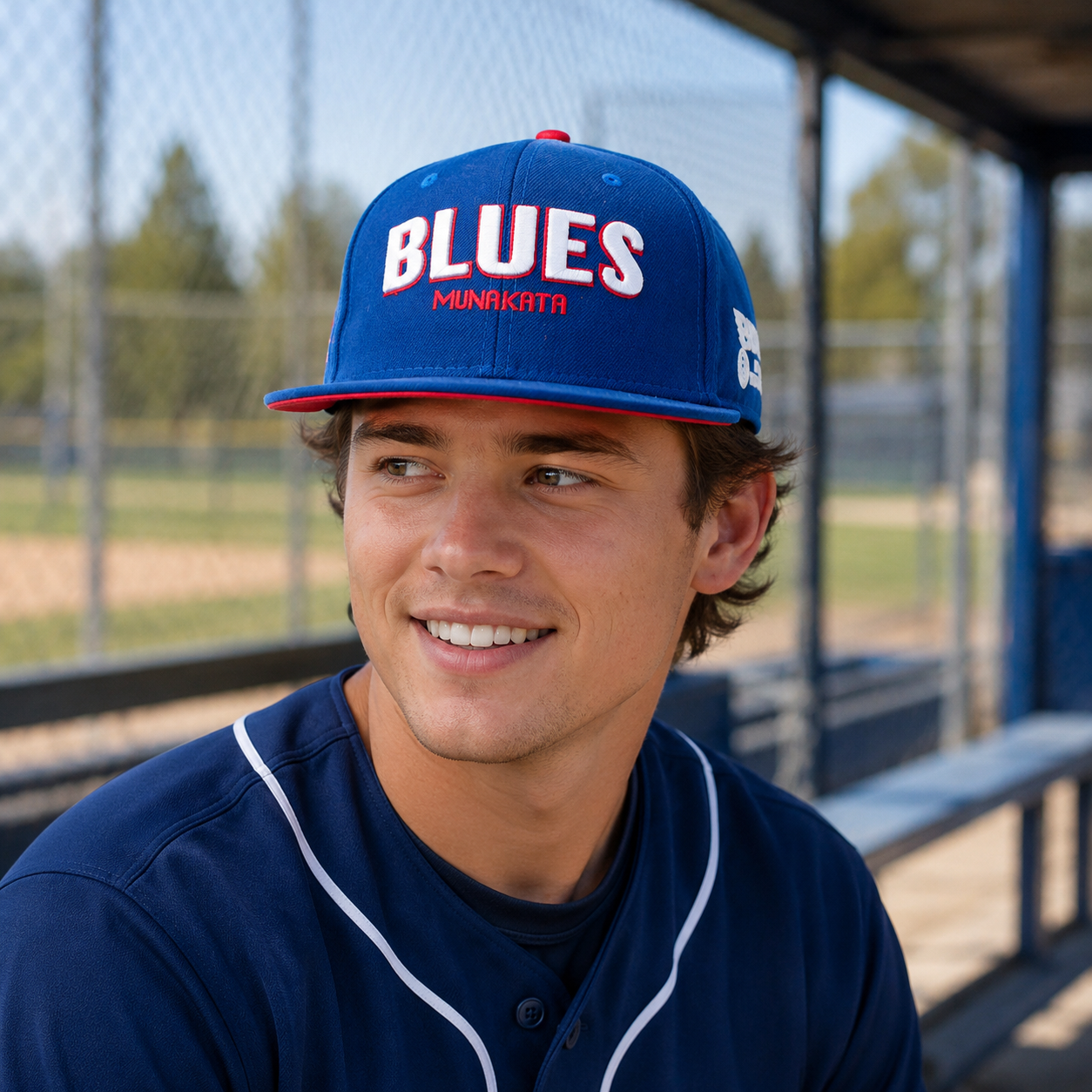 Blue 6-Panel Flat Brim Snapback Cap with Raised Embroidery