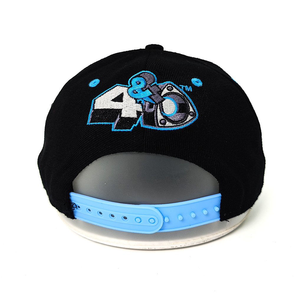 4&0 Graphic Snapback Hat with Blue 3D Embroidery – Black Edition