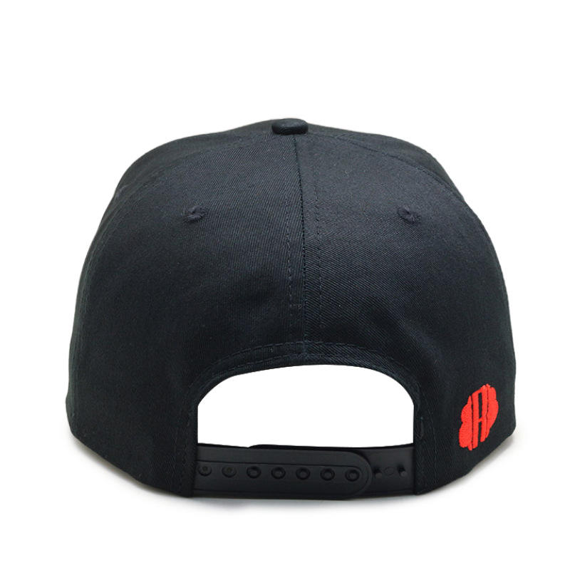Black Six-Panel Flat Brim Snapback Cap with Redcloud Embroidery