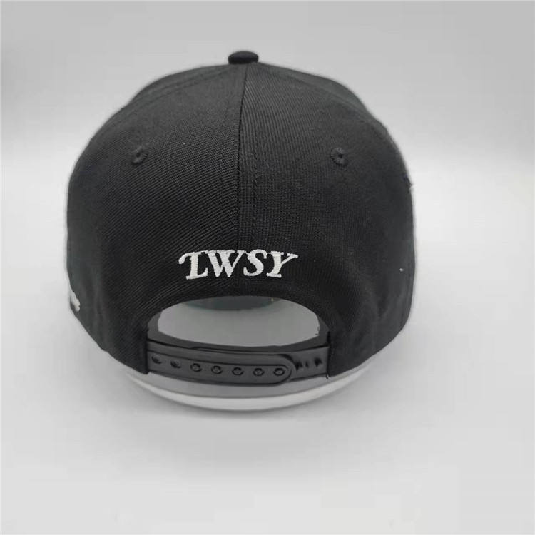 Fitwell Black 6-Panel Adjustable Snapback Cap with 3D Embroidery