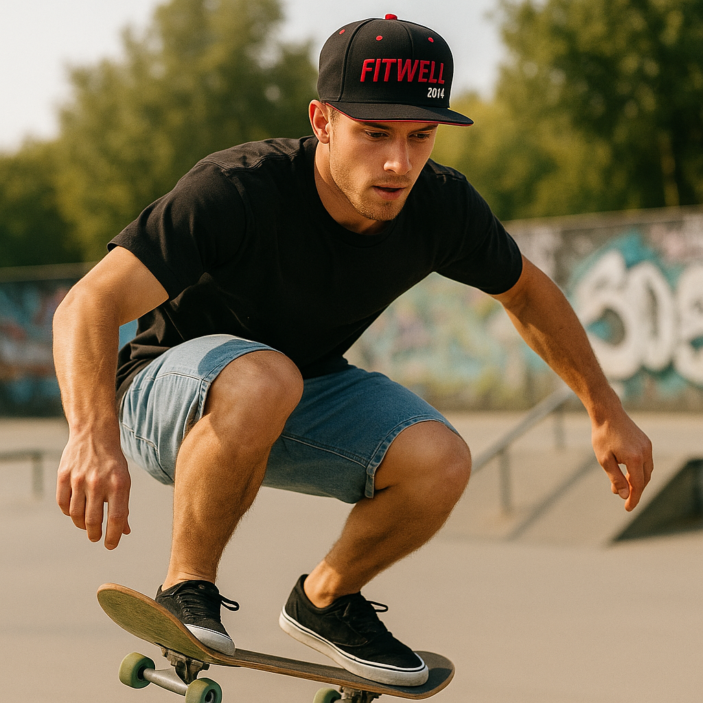 Fitwell 2014 Embroidered Snapback Hat - Red and Black Flat Brim