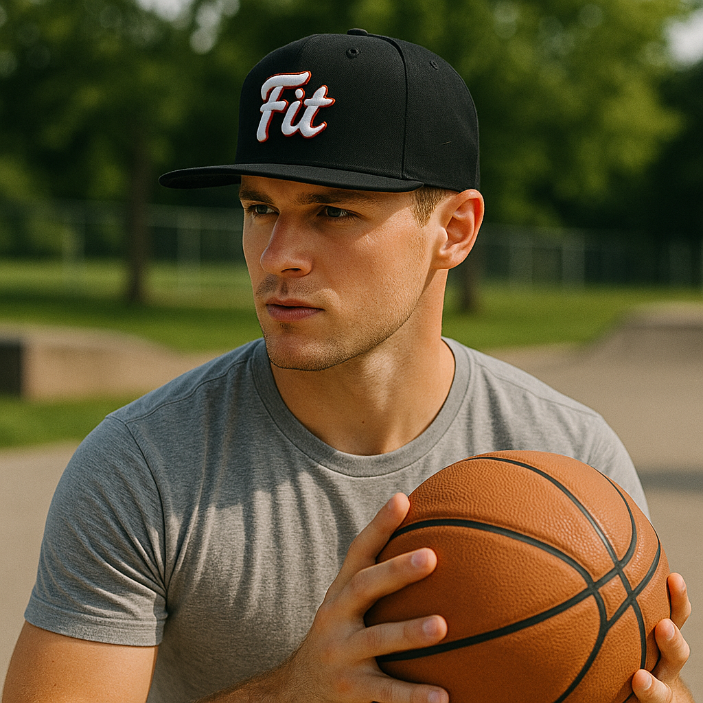 Bold Custom Red & White Logo Flat Brim Hat