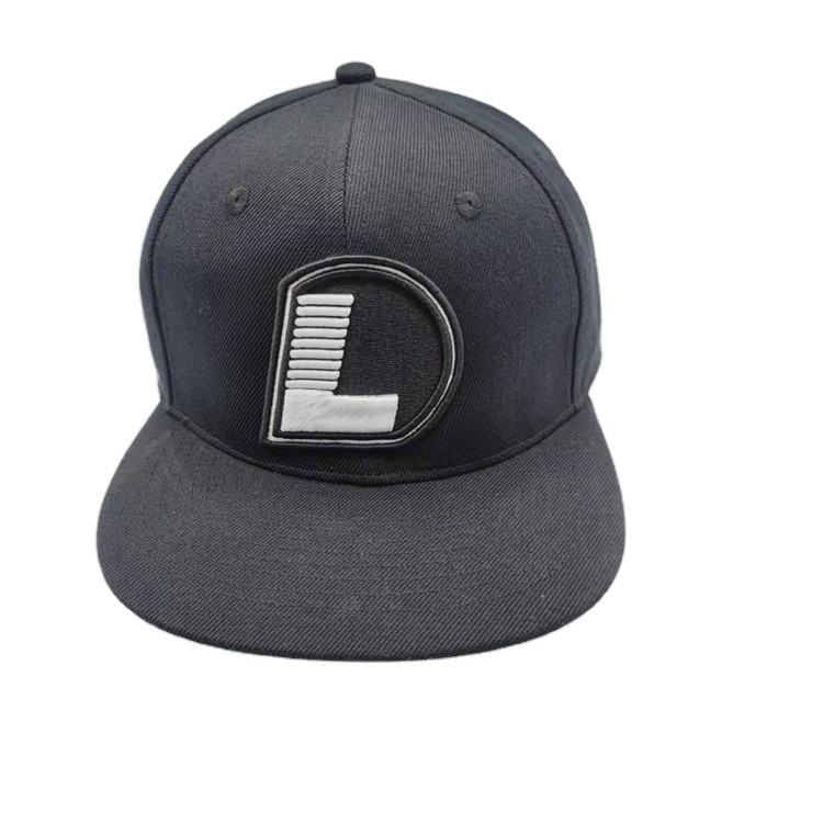 Black Snapback Hat with 3D 'L' Logo Embroidery – 6 Panel Custom Streetwear Cap