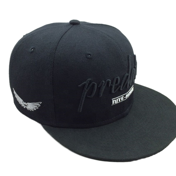 Black Predator Snapback Hat with 3D Embroidered Logo – Flat Brim Cap