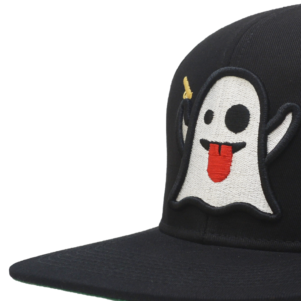 Ghost Emoji Cartoon Snapback Hat – 3D Embroidered Flat Brim Cap