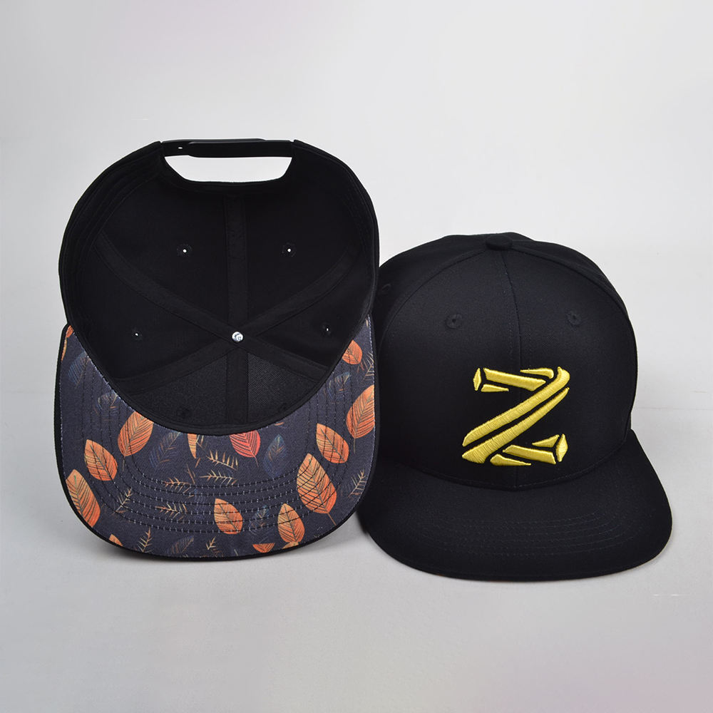 Black Snapback Hat with Yellow “NZ” 3D Embroidery – Custom Streetwear Flat Brim Cap
