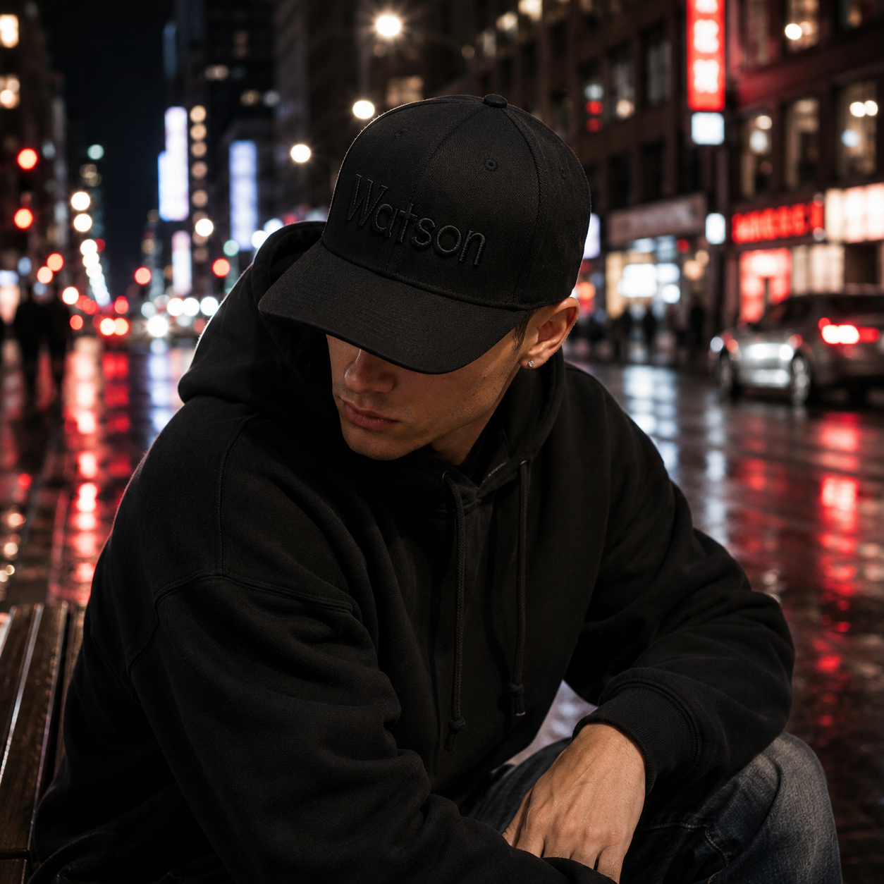 Watson Black 6 Panel 3D Embroidered Snapback Cap