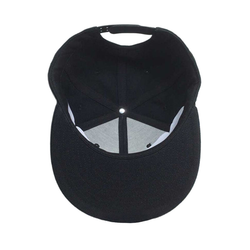 Black Flat Brim 6-Panel Snapback Cap with Raised Logo Embroidery