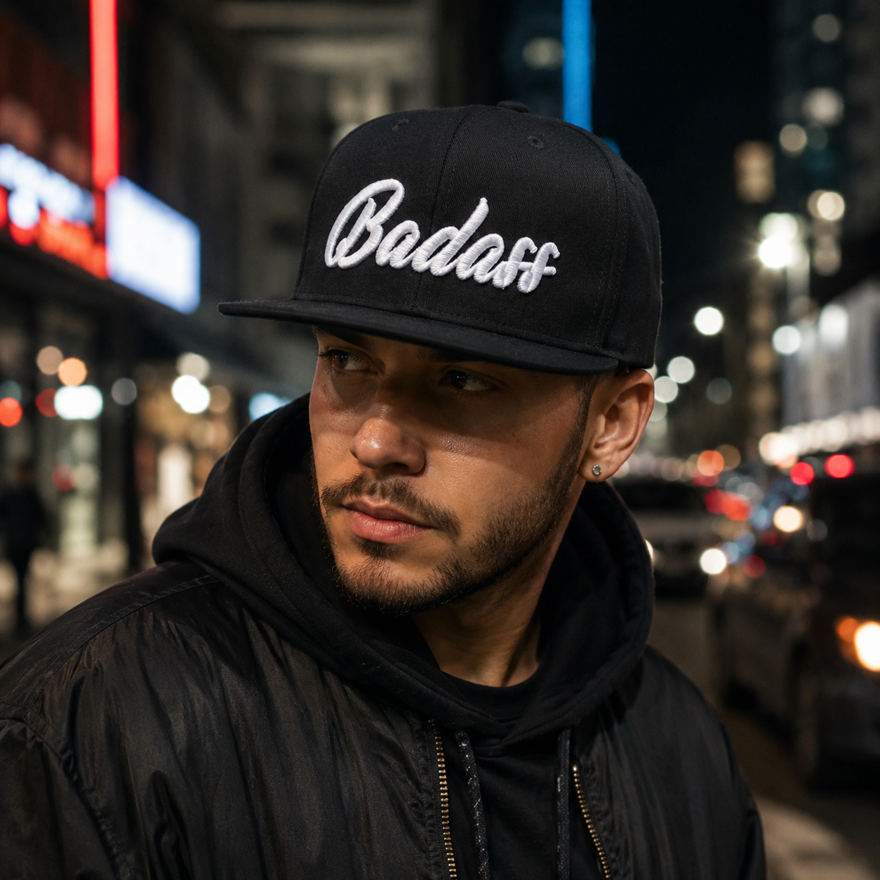 Black Badass 3D Script Embroidered Snapback Hat