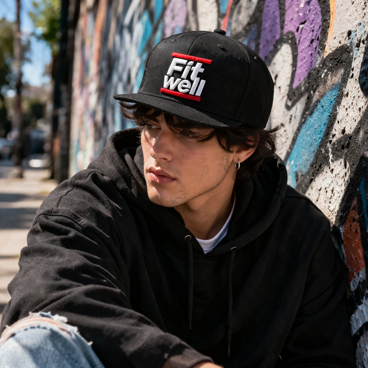 BAW BAG Black Flat Brim 3D Embroidered Snapback Cap