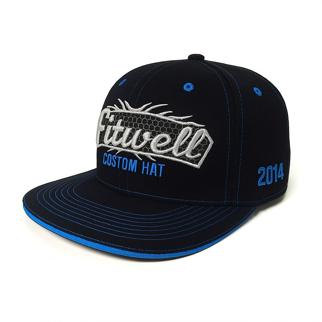 FITWELL Embroidered Cap – Blue Trim Flat Brim Snapback