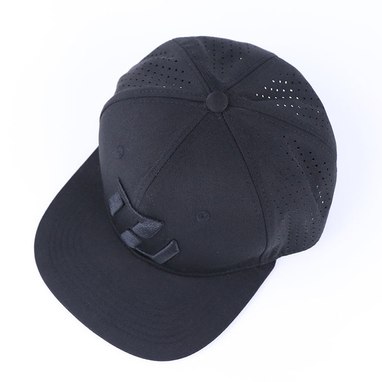 Premium All-Black Flat Brim Snapback Hat with Bold 3D Logo Embroidery