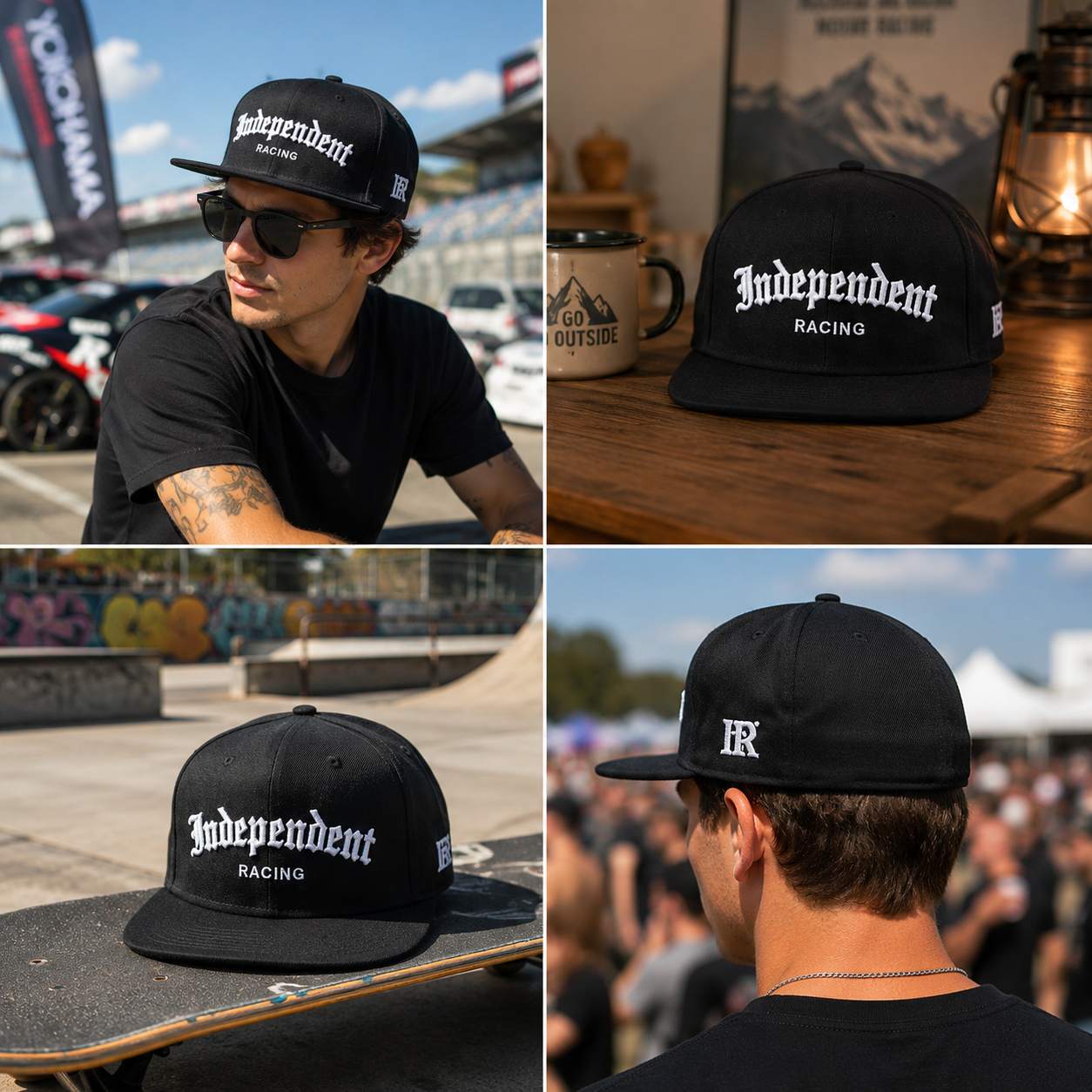 Independent Racing Gothic Embroidered Black Snapback Cap