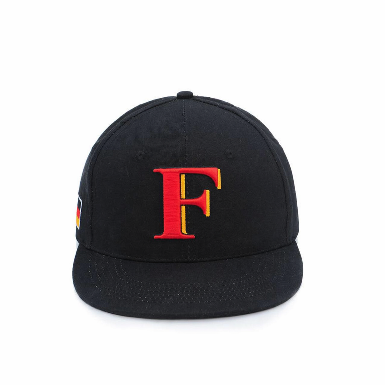 Black Flat Brim Snapback Cap with Bold Letter D 3D Embroidery Logo