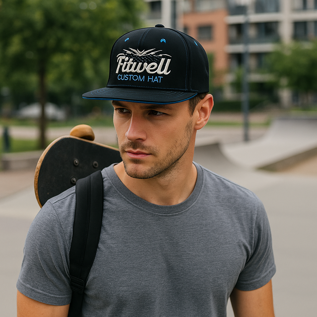 FITWELL Embroidered Cap – Blue Trim Flat Brim Snapback