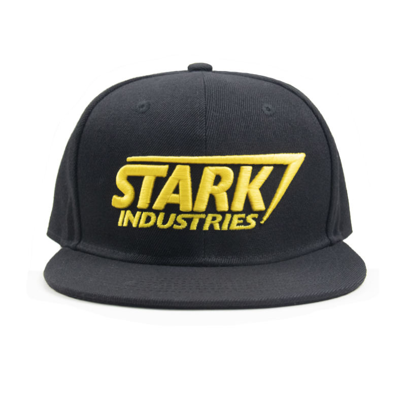 Stark Industries Flat Brim Snapback Hat with Yellow 3D Embroidery