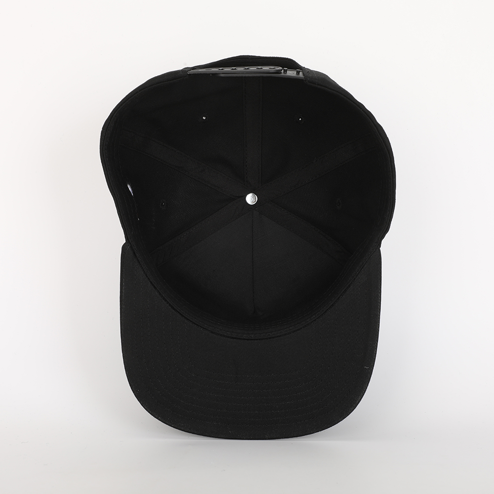 Black Flat Brim Snapback Cap with Embroidered Script Logo