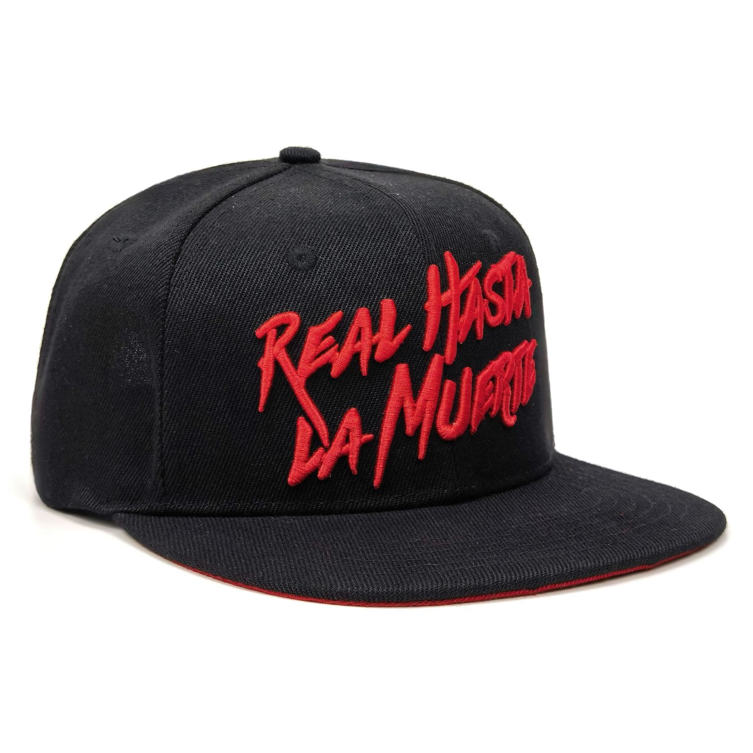 Red Text Custom Flat Brim Logo Hat