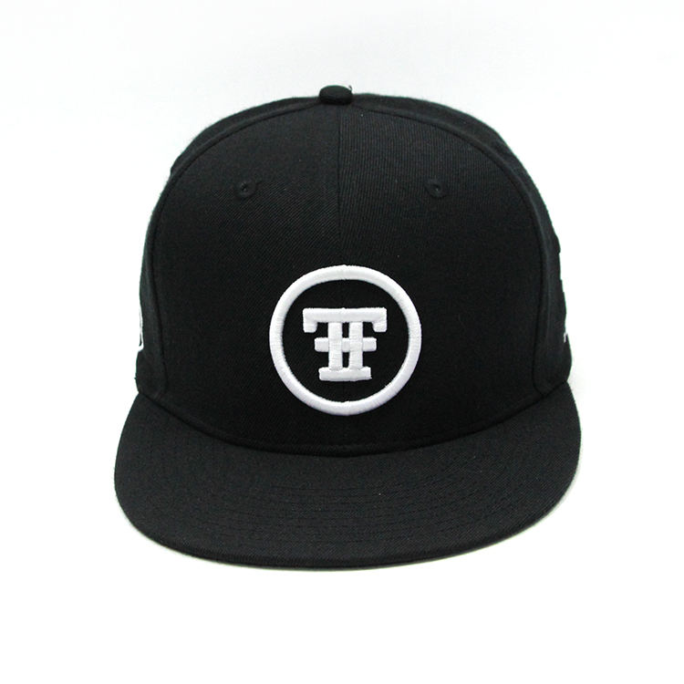 Black Flat Brim Snapback Hat with 3D Circle Logo Embroidery
